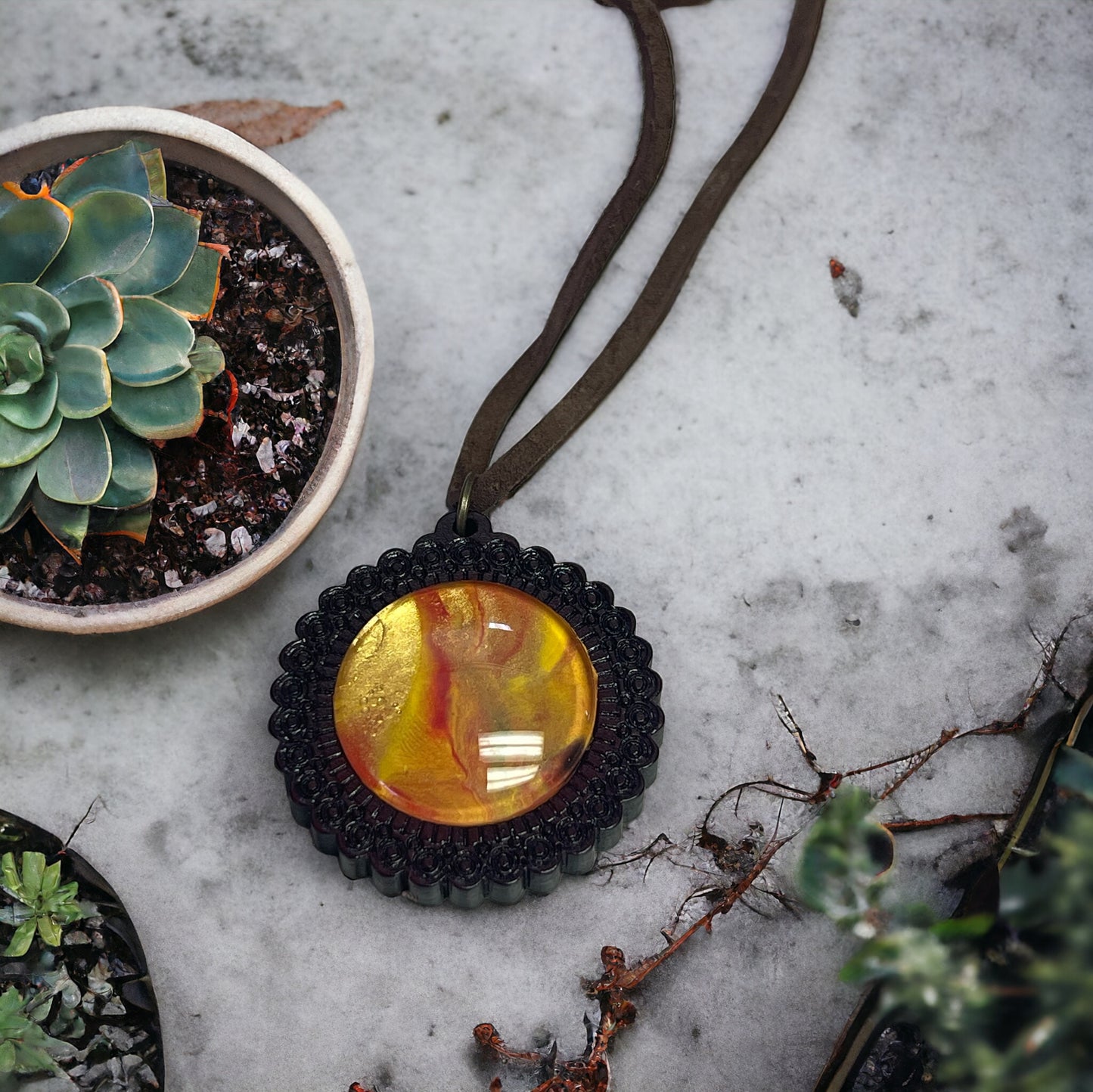 Fluid Art in red or and and gold in Jewelry Pendant