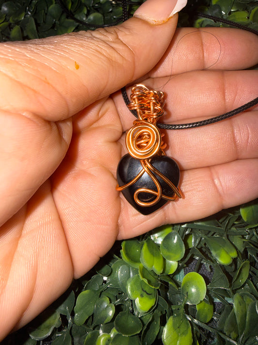 Copper wrapped Obsidian Crystal Heart