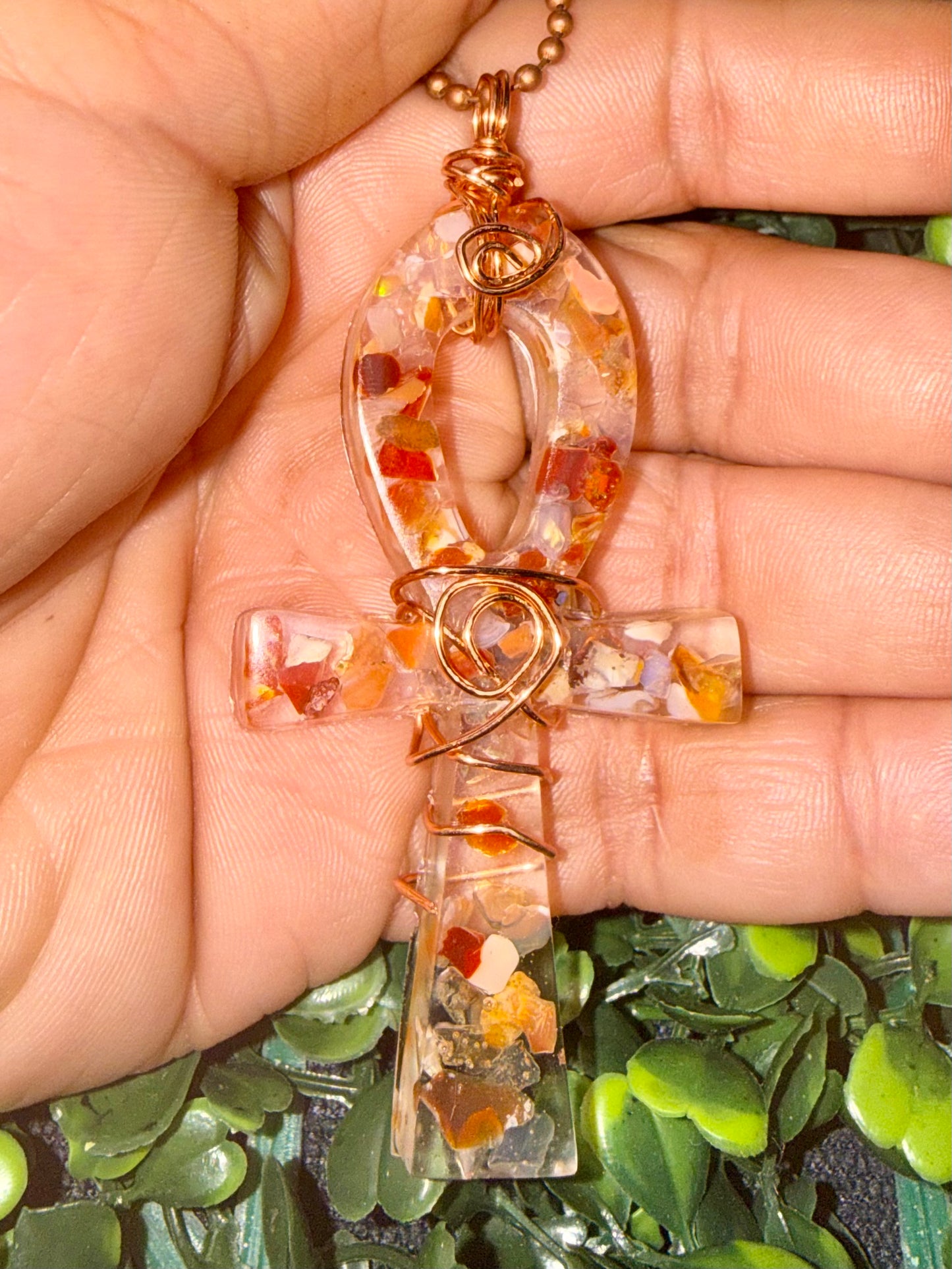 Fire Opal Resin Ankh